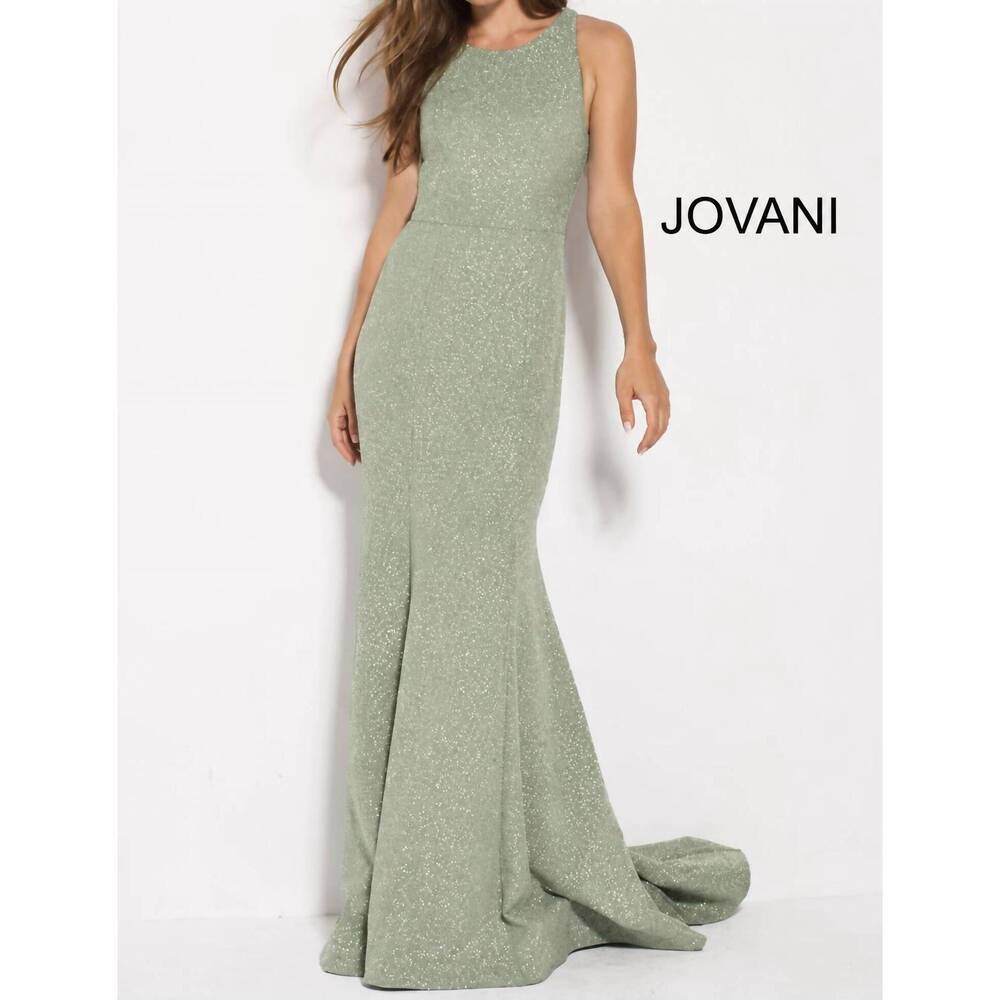 NEW JOVANI high-neck mermaid gown in sage
